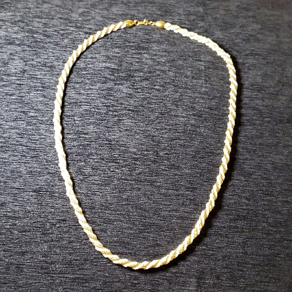 Trifari Jewelry - Vintage TRIFARI Gold Rope Chain and White Seed Bead Faux Pearl Twist Necklace